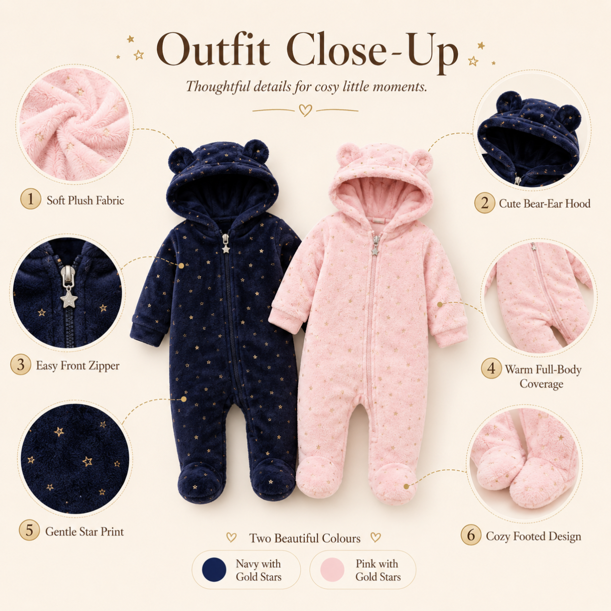 Jumpsuits - Girl & Boy - 0 to 12m 🧸❄️ Unisex Warm Flannel Winter Jumpsuit