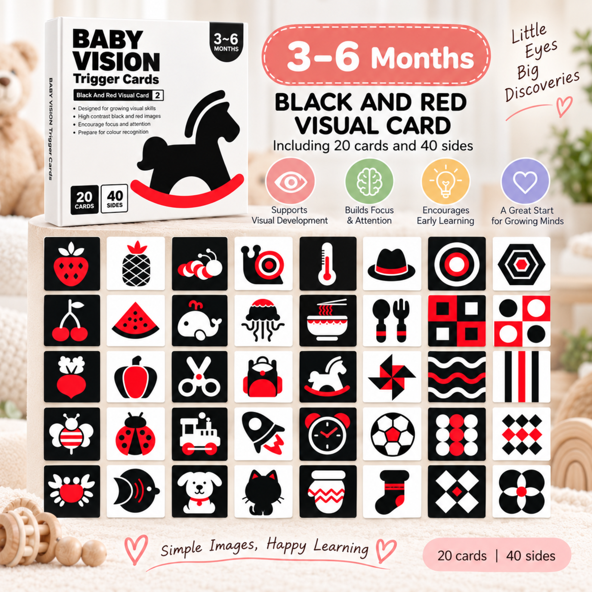 Stage 1 to Stage 4 - Books - Early Learning By Visual Card - 0 to 3Y - High Contrast Black & White Baby Visual Learning Card Main
