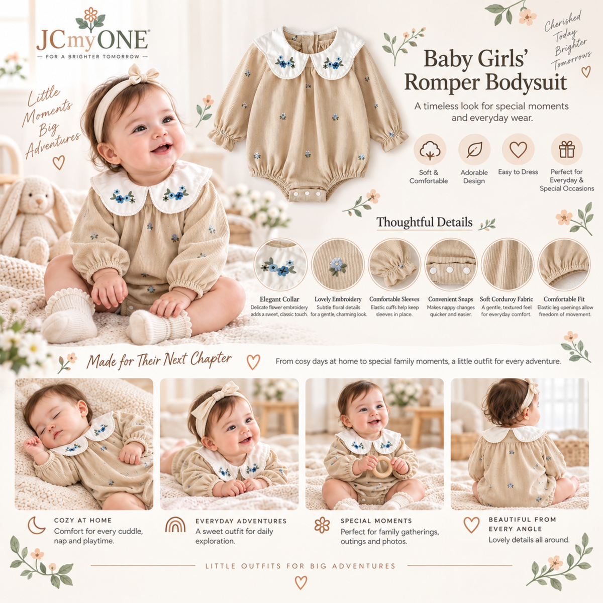 Bodysuits - Girls - 0–2Y - 👶 Long-Sleeved Ruffle Flower Bodysuit Main