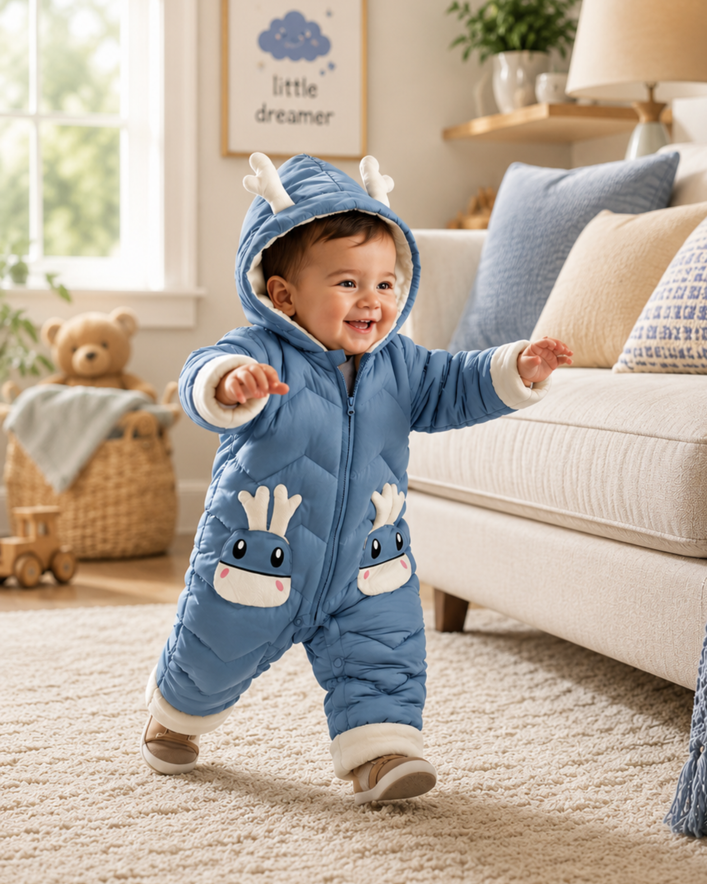 Jumpsuits - Girl & Boy - 0 to 24m 🦌🤍 Deer Hood Winter Snowsuit for Babies & Toddlers Main