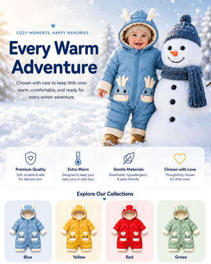Jumpsuits - Girl & Boy - 0 to 24m 🦌🤍 Deer Hood Winter Snowsuit for Babies & Toddlers Main