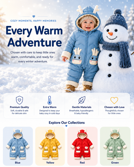 Jumpsuits - Girl & Boy - 0 to 24m 🦌🤍 Deer Hood Winter Snowsuit for Babies & Toddlers Main