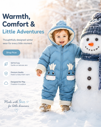 Jumpsuits - Girl & Boy - 0 to 24m 🦌🤍 Deer Hood Winter Snowsuit for Babies & Toddlers Main
