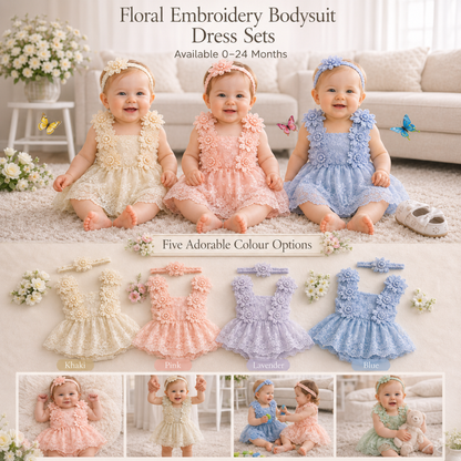 Bodysuits - Summer - Girl - 0 to 24m 👗 Floral Embroidery Baby Bodysuit Set
