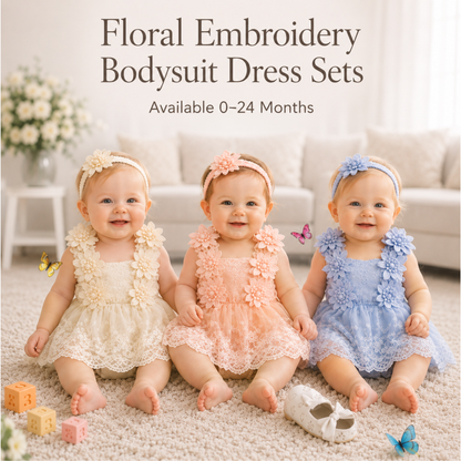 Bodysuits - Summer - Girl - 0 to 24m 👗 Floral Embroidery Baby Bodysuit Set