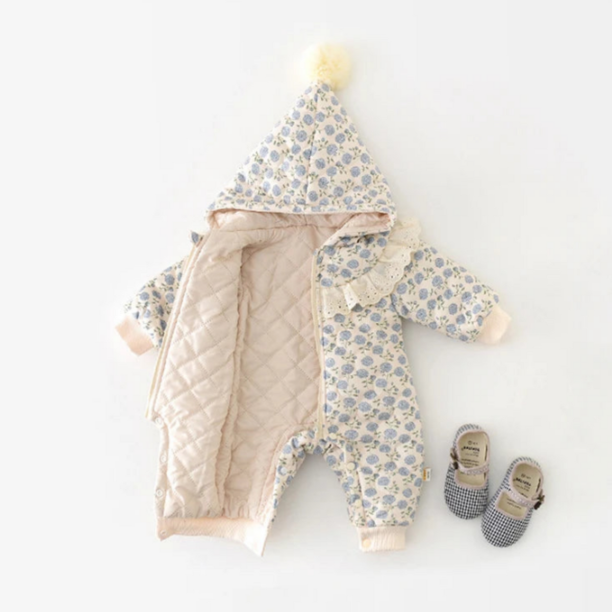 Jumpsuits – Winter – Girls – Newborn – 24 Months –👗 Hooded Floral Jumpsuit