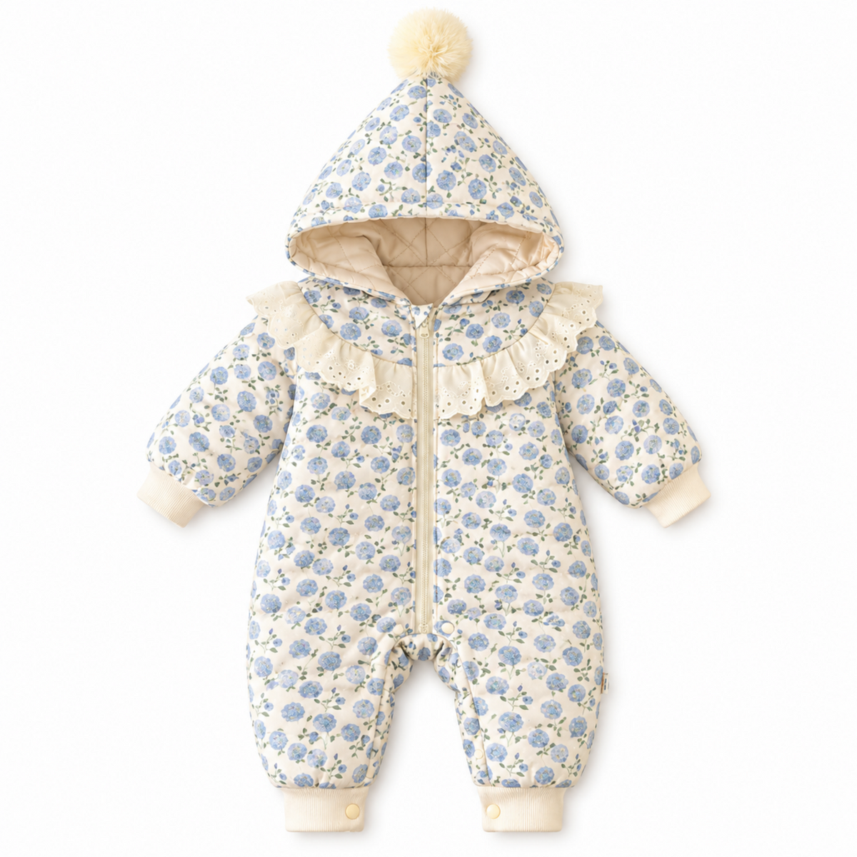 Jumpsuits – Winter – Girls – Newborn – 24 Months –👗 Hooded Floral Jumpsuit