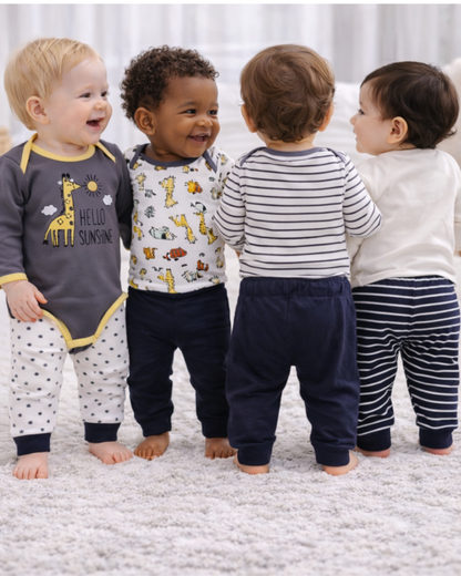 Matching - Sets - Autumn - Girl & Boy - 0 to 12m - Autumn & Spring 👶 Unisex Cotton Long Sleeve Essentials Bundle (6 or 8 Pieces)