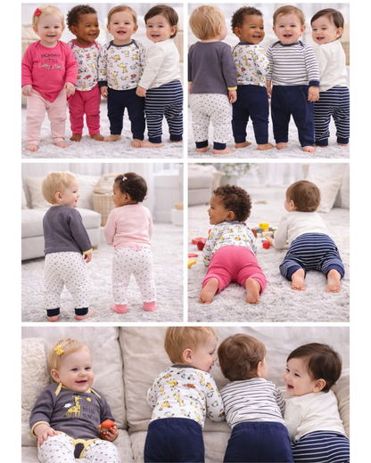 Matching - Sets - Autumn - Girl & Boy - 0 to 12m - Autumn & Spring 👶 Unisex Cotton Long Sleeve Essentials Bundle (6 or 8 Pieces)