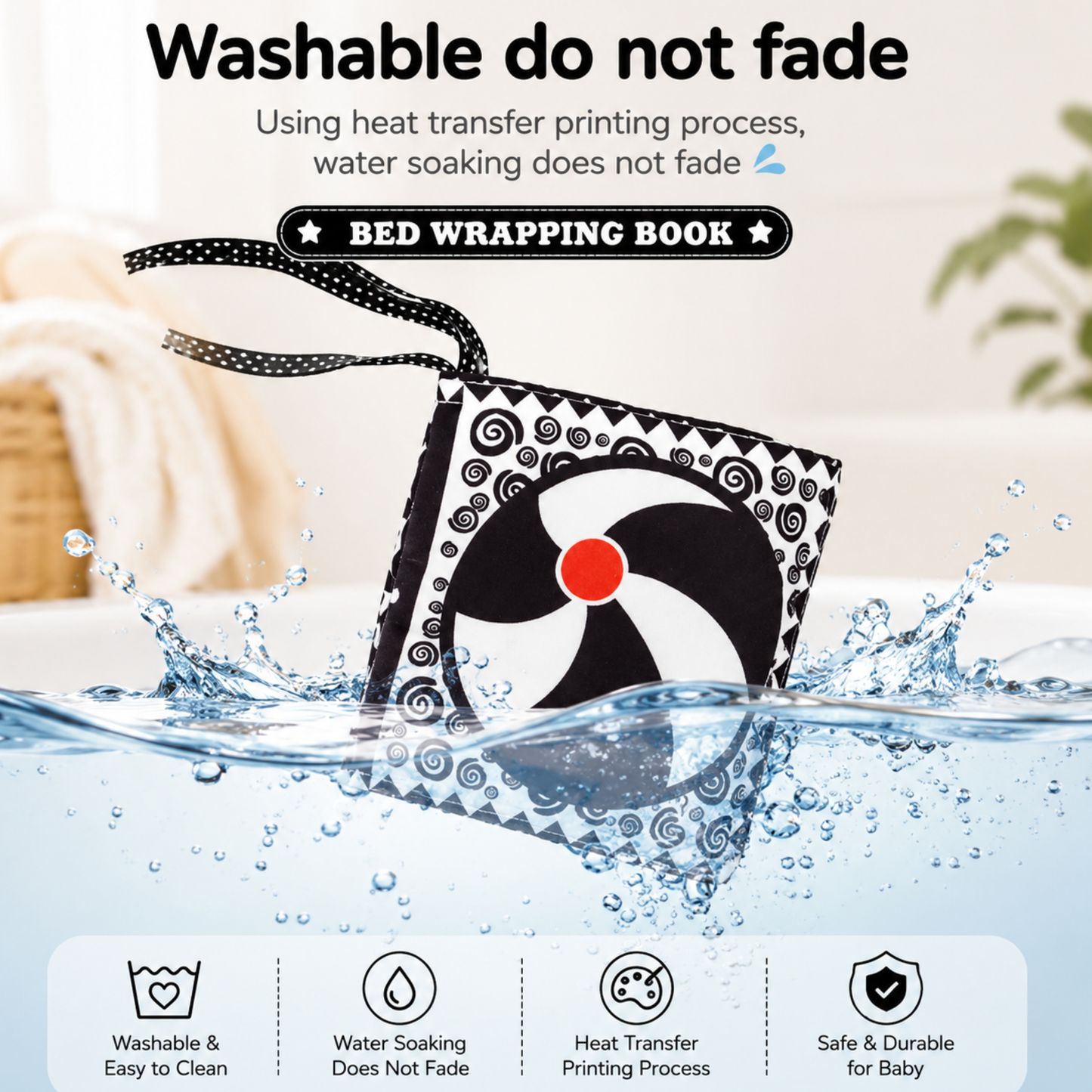 Books - Baby PARENT-Child Learning By Soft Cloth Book - 0 to 36m (1 to 3m) - High Contrast Black & White Animal Sensory Cloth Book