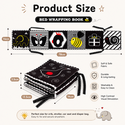 Books - Baby PARENT-Child Learning By Soft Cloth Book - 0 to 36m (1 to 3m) - High Contrast Black & White Animal Sensory Cloth Book