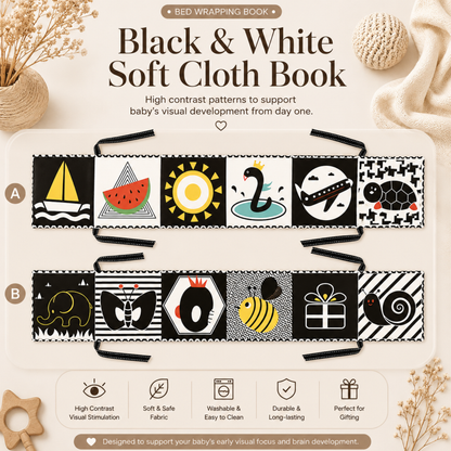 Books - Baby PARENT-Child Learning By Soft Cloth Book - 0 to 36m (1 to 3m) - High Contrast Black & White Animal Sensory Cloth Book