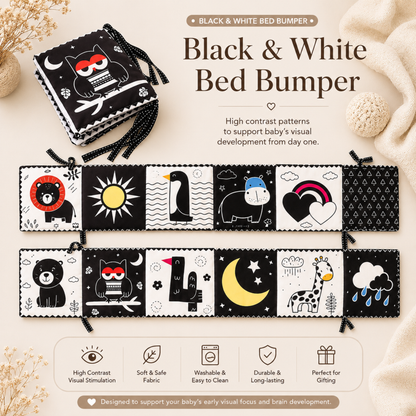 Books - Baby PARENT-Child Learning By Soft Cloth Book - 0 to 36m (1 to 3m) - High Contrast Black & White Animal Sensory Cloth Book