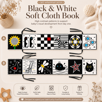 Books - Baby PARENT-Child Learning By Soft Cloth Book - 0 to 36m (1 to 3m) - High Contrast Black & White Animal Sensory Cloth Book