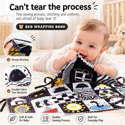 Books - Baby PARENT-Child Learning By Soft Cloth Book - 0 to 36m (1 to 3m) - High Contrast Black & White Animal Sensory Cloth Book
