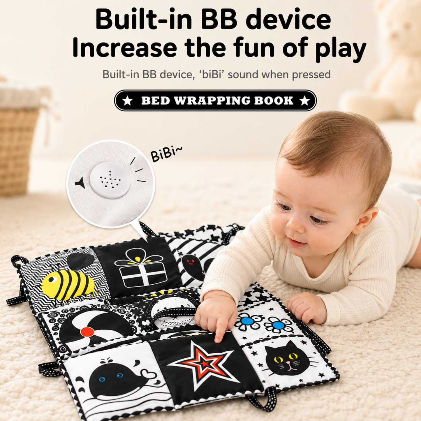 Books - Baby PARENT-Child Learning By Soft Cloth Book - 0 to 36m (1 to 3m) - High Contrast Black & White Animal Sensory Cloth Book