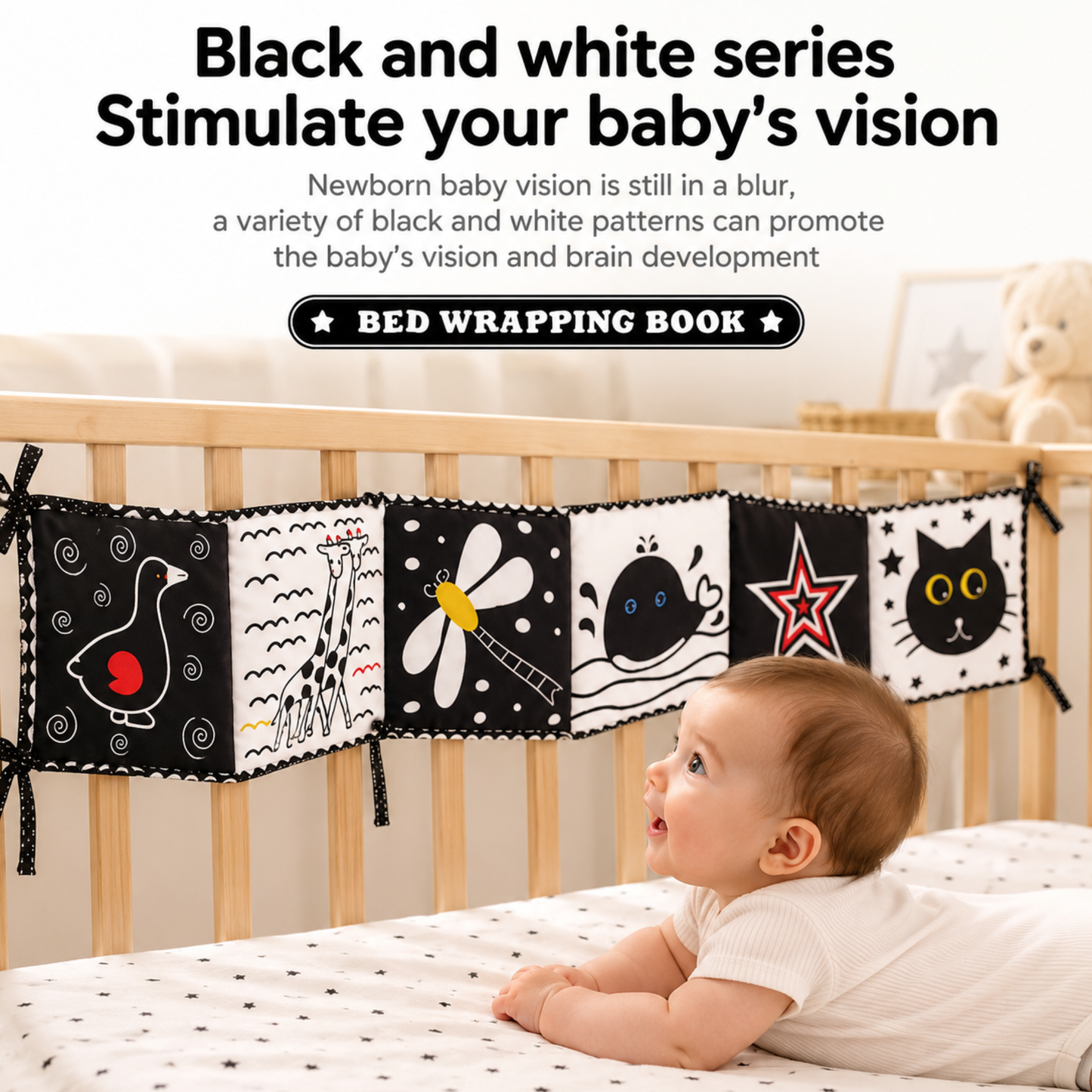Books - Baby PARENT-Child Learning By Soft Cloth Book - 0 to 36m (1 to 3m) - High Contrast Black & White Animal Sensory Cloth Book
