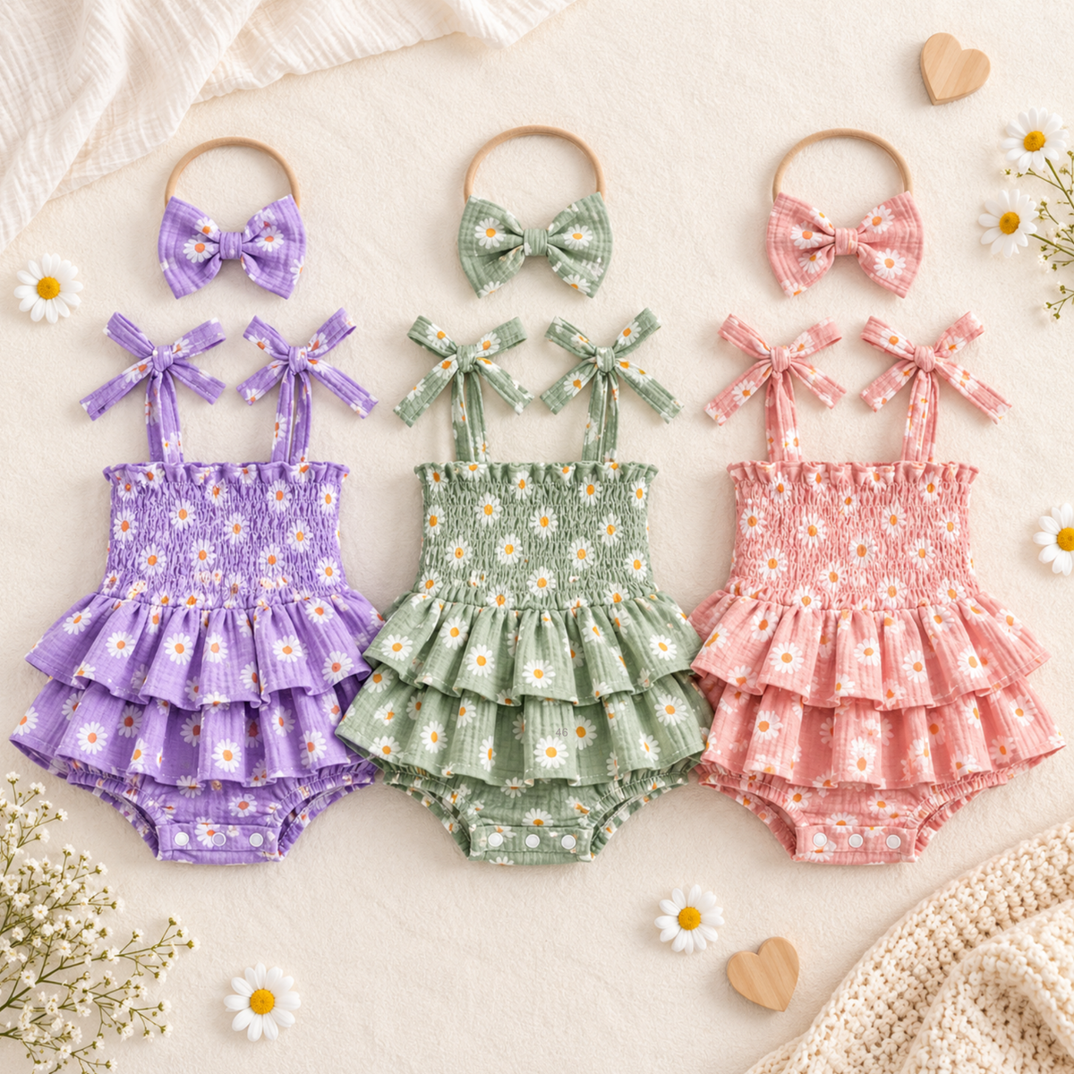 Bodysuits - Summer - Girl - 0 to 18m 👉 🌼 Daisy Tiered Baby Bodysuit Dress Set