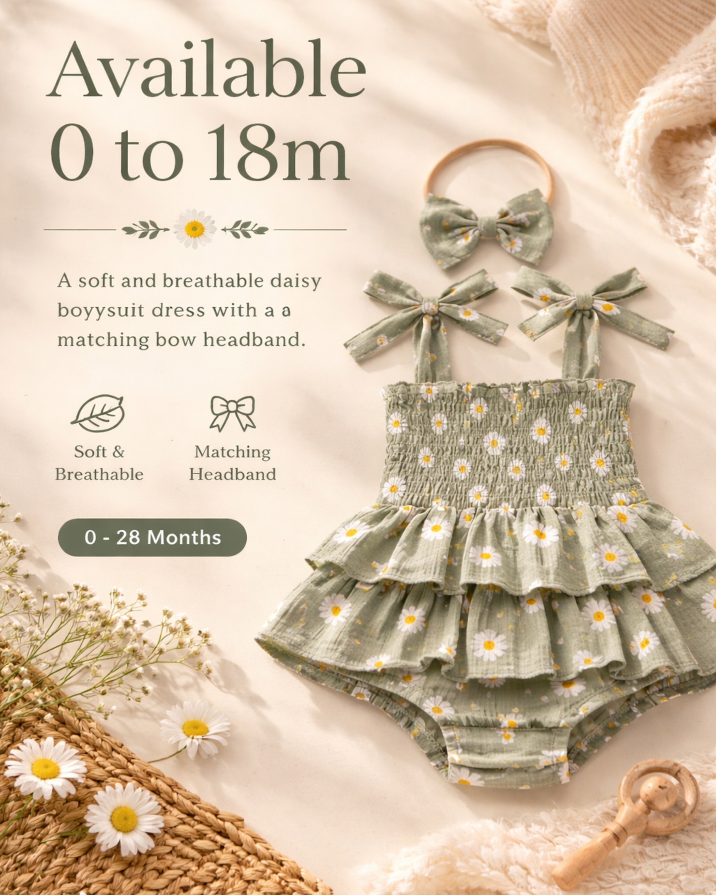 Bodysuits - Summer - Girl - 0 to 18m 👉 🌼 Daisy Tiered Baby Bodysuit Dress Set