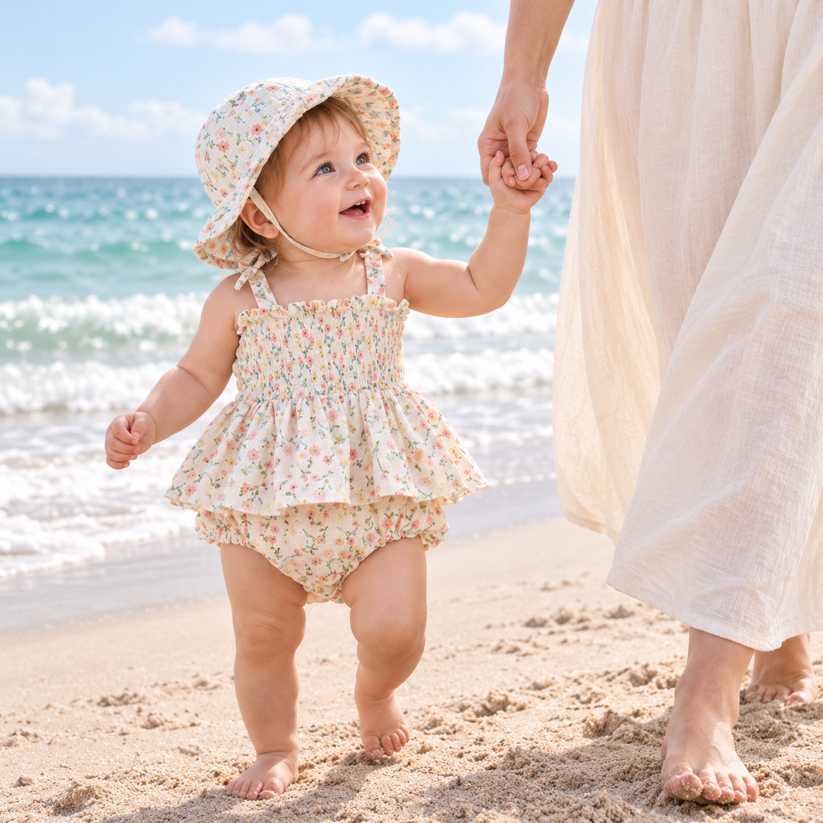 Bodysuits - Summer - Girl - 6m to 18m 🌸 Floral Baby Bodysuit Skirt Set with Hat