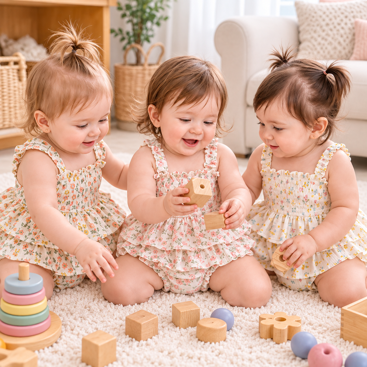Bodysuits - Summer - Girl - 6m to 18m 🌸 Floral Baby Bodysuit Skirt Set with Hat
