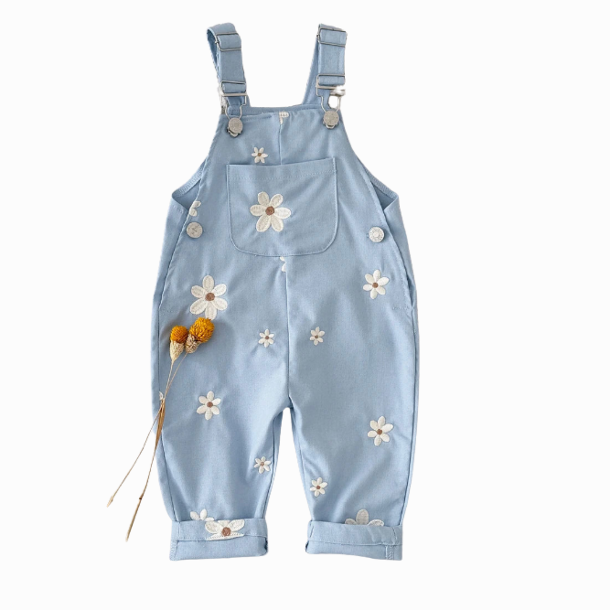 Jumpsuits – Summer – Girls – 6M to 3Y - Floral Embroidered Overalls