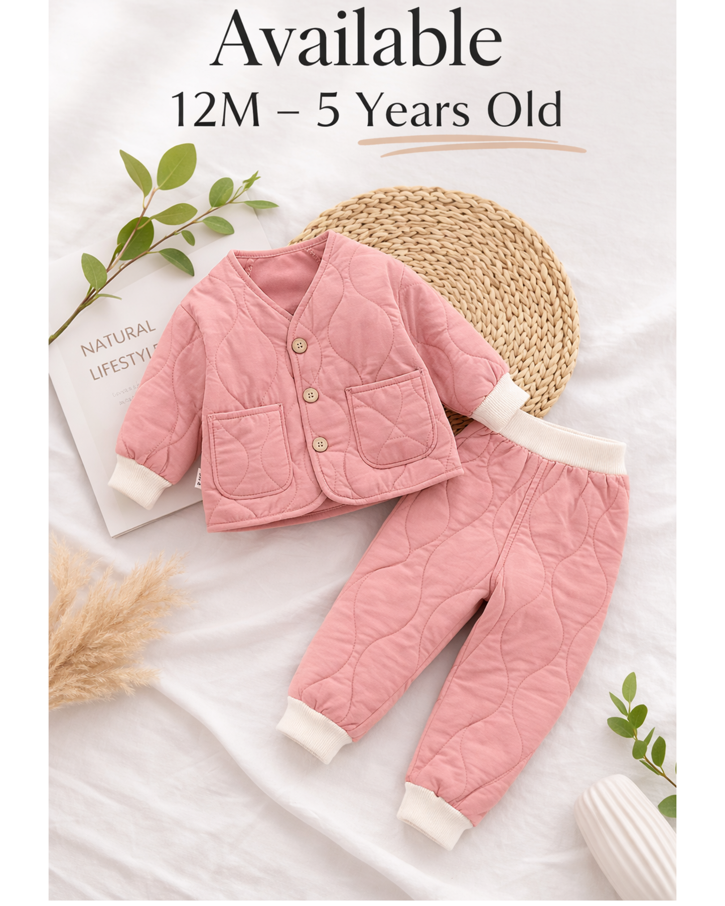 Matching - Sets - Winter - Girl & Boy - 1y to 5y 🎯 Winter Quilted Pullover & Pants Set – Cozy Outfit for Boys & Girls (12M–6Y)