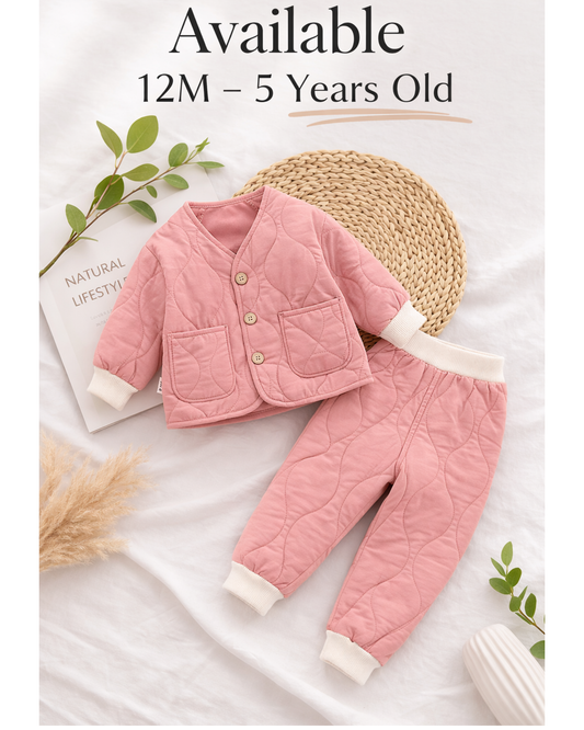 Matching - Sets - Winter - Girl & Boy - 1y to 5y 🎯 Winter Quilted Pullover & Pants Set – Cozy Outfit for Boys & Girls (12M–6Y)
