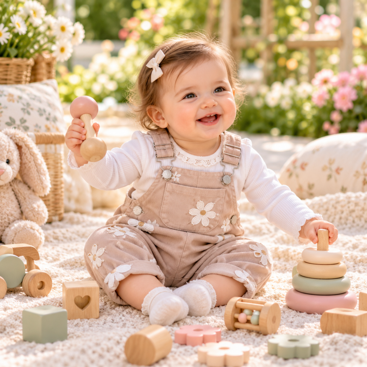 Jumpsuits – Summer – Girls – 6M to 3Y - Floral Embroidered Overalls