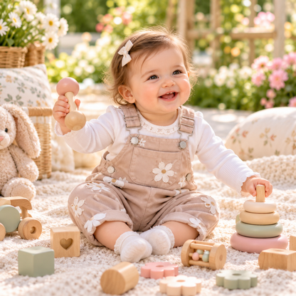 Jumpsuits – Summer – Girls – 6M to 3Y - Floral Embroidered Overalls