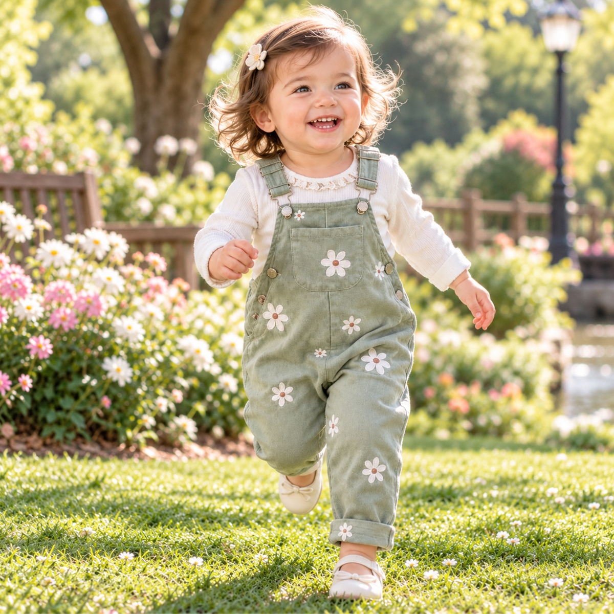 Jumpsuits – Summer – Girls – 6M to 3Y - Floral Embroidered Overalls