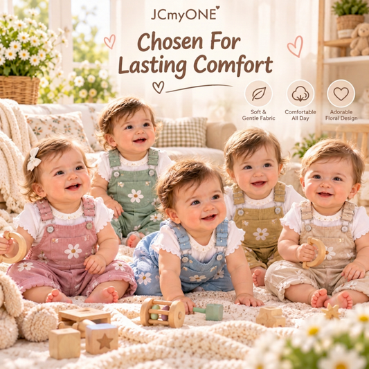 Jumpsuits – Summer – Girls – 6M to 3Y - Floral Embroidered Overalls