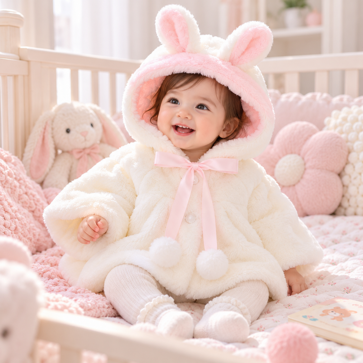 Tops - Autumn/Winter - Girls - Newborn-24M -🐰Bunny Ears Fleece Cape Jacket Main
