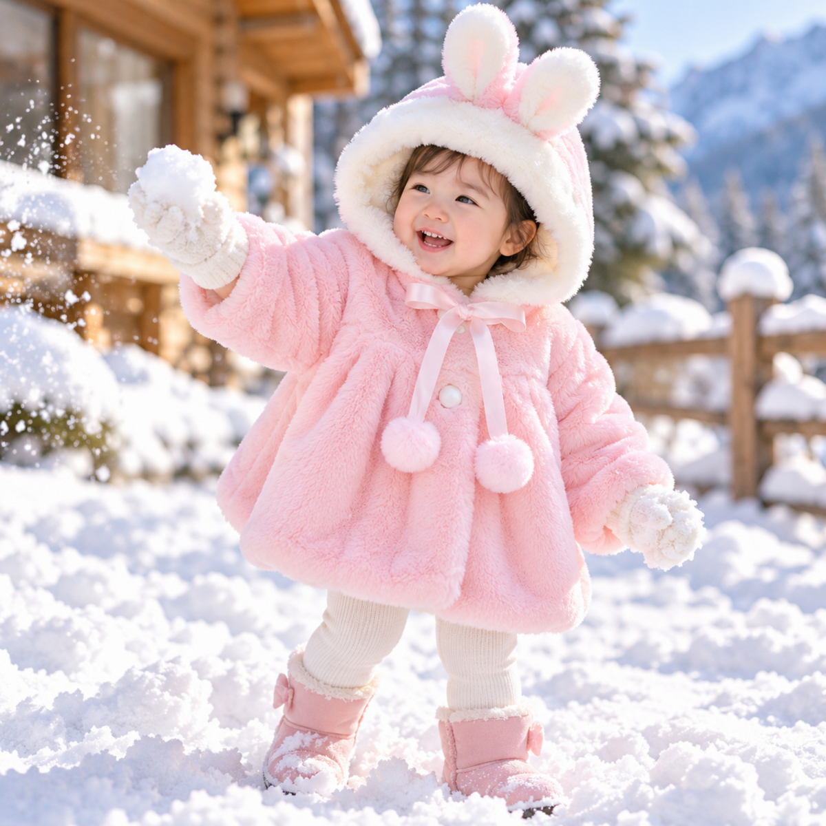 Tops - Autumn/Winter - Girls - Newborn-24M -🐰Bunny Ears Fleece Cape Jacket Main