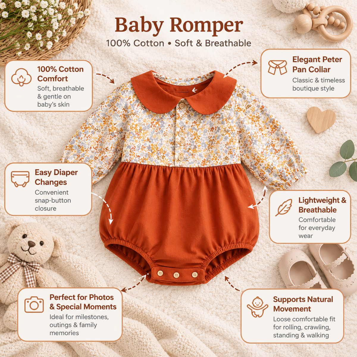 Bodysuits - Girl - Newborn to 3y 🌸 Princess Floral Cotton Baby Bodysuit Main