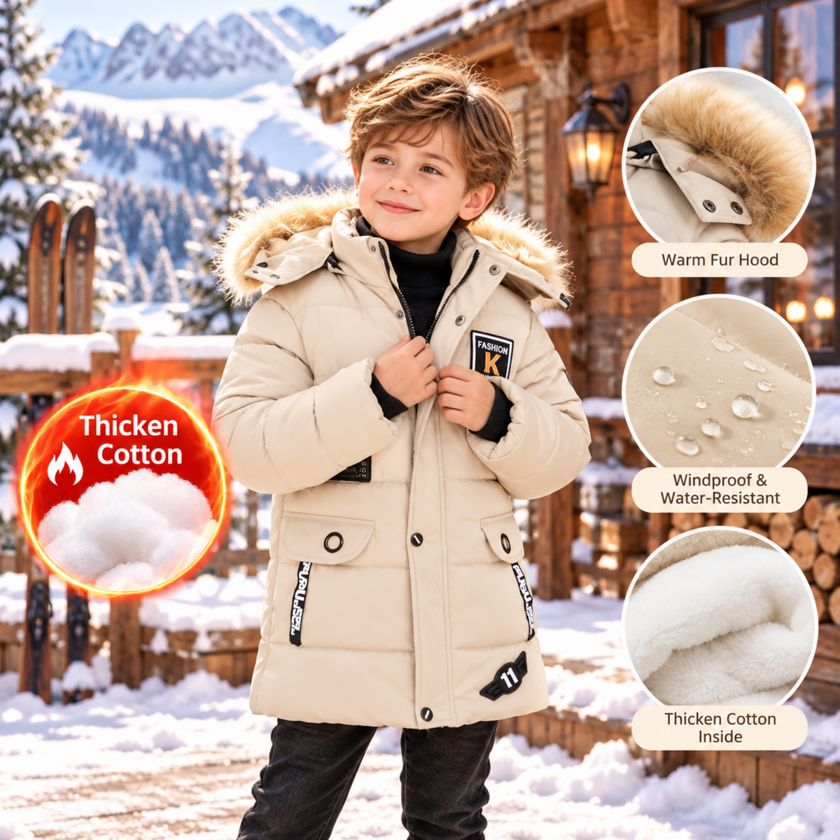 Tops - Winter - Boys - 4–14Y -🧥Hooded Cotton Padded Winter Parka