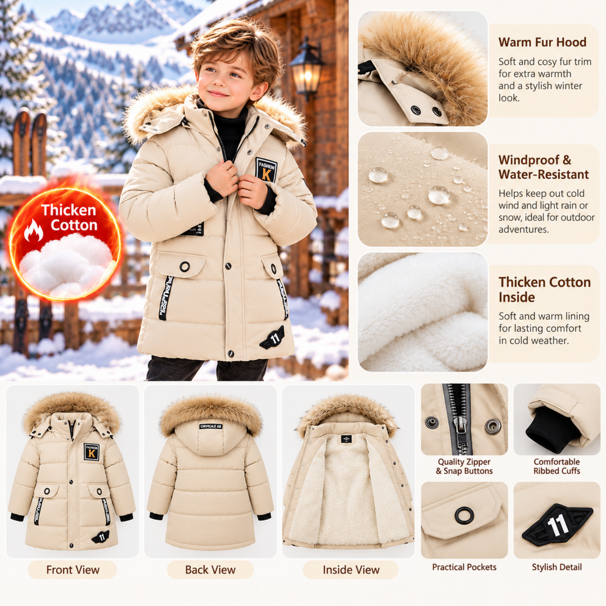 Tops - Winter - Boys - 4–14Y -🧥Hooded Cotton Padded Winter Parka