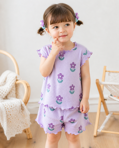 Matching - Sets - 2 to 6 Years👗 2026 Summer Floral Pajama Set for Girls