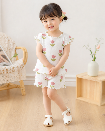 Matching - Sets - 2 to 6 Years👗 2026 Summer Floral Pajama Set for Girls