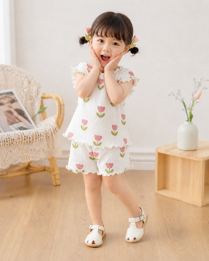 Matching - Sets - 2 to 6 Years👗 2026 Summer Floral Pajama Set for Girls