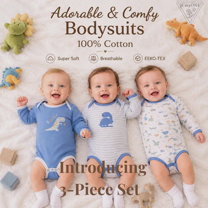 Bodysuits - Bundle Deal - Summer - Girl & Boy - 0 to 12m 👶🌸 Baby Cotton Bodysuit Set of 3